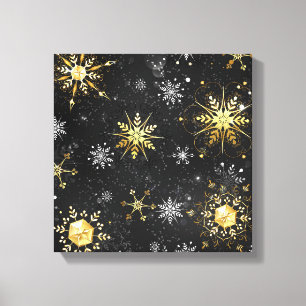 Goldene Schneeflocken auf schwarzem Hintergrund Leinwanddruck