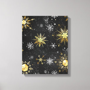 Goldene Schneeflocken auf schwarzem Hintergrund Leinwanddruck