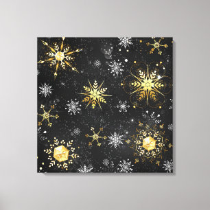 Goldene Schneeflocken auf schwarzem Hintergrund Leinwanddruck