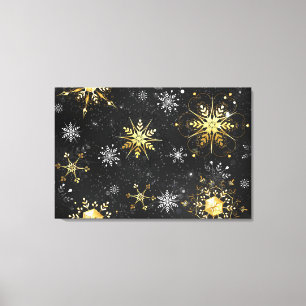 Goldene Schneeflocken auf schwarzem Hintergrund Leinwanddruck