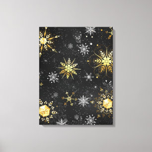 Goldene Schneeflocken auf schwarzem Hintergrund Leinwanddruck