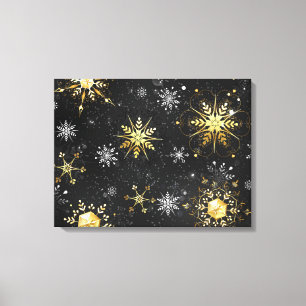 Goldene Schneeflocken auf schwarzem Hintergrund Leinwanddruck