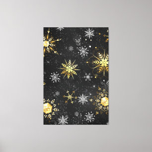 Goldene Schneeflocken auf schwarzem Hintergrund Leinwanddruck