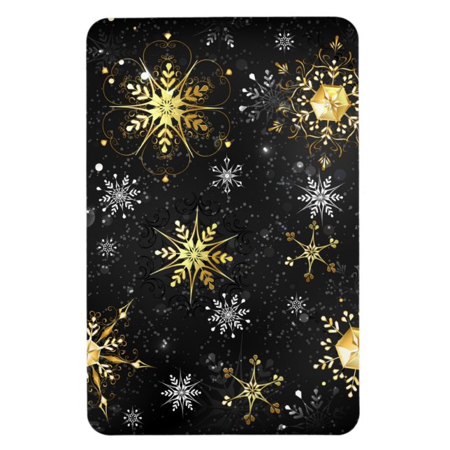 Goldene Schneeflocken auf schwarzem Hintergrund Magnet (Vertikal)