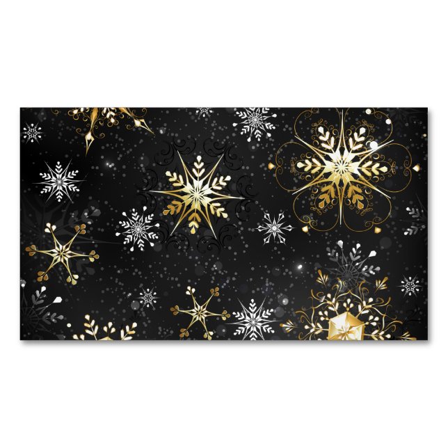 Goldene Schneeflocken auf schwarzem Hintergrund Magnetische Visitenkarte (Vorderseite)