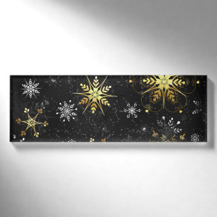 Goldene Schneeflocken auf schwarzem Hintergrund Namenschild