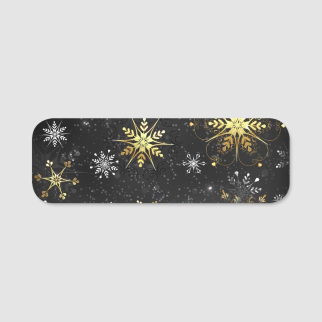 Goldene Schneeflocken auf schwarzem Hintergrund Namensschild (Vorderseite)