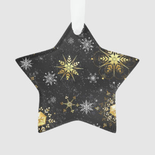 Goldene Schneeflocken auf schwarzem Hintergrund Ornament