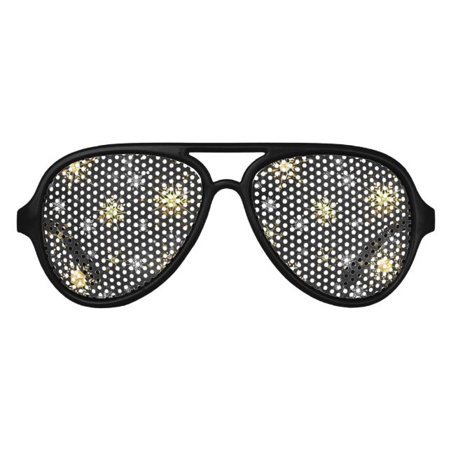 Goldene Schneeflocken auf schwarzem Hintergrund Partybrille (Vorderseite)