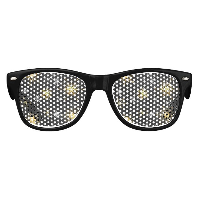 Goldene Schneeflocken auf schwarzem Hintergrund Partybrille (Vorderseite)
