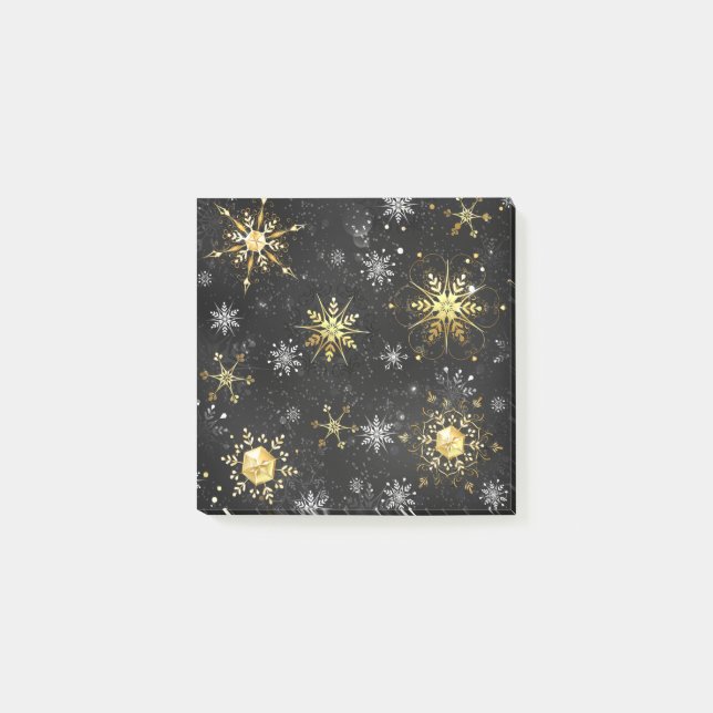 Goldene Schneeflocken auf schwarzem Hintergrund Post-it Klebezettel (Vorderseite)