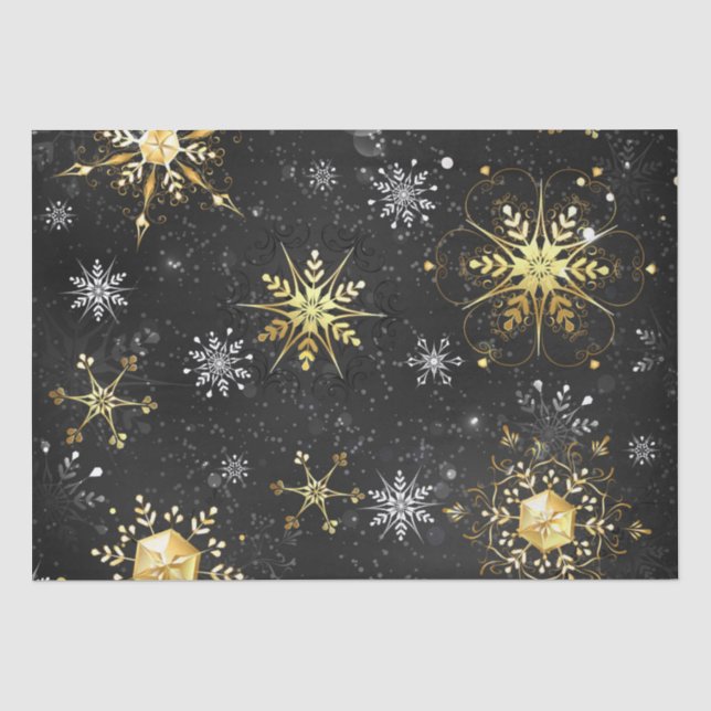 Goldene Schneeflocken auf schwarzem Hintergrund Seidenpapier (Vorderseite)
