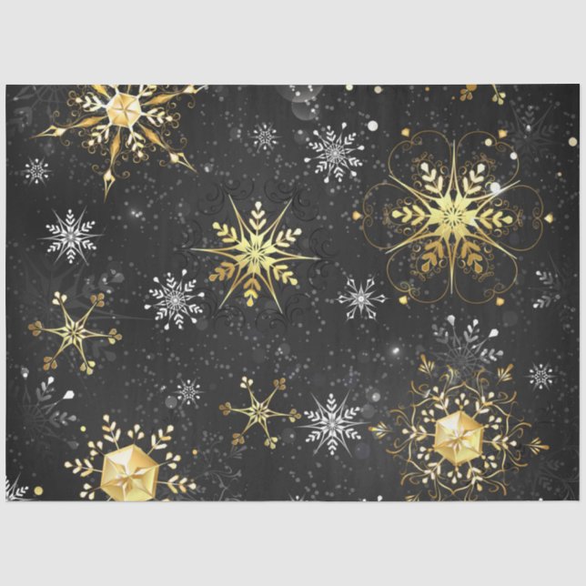 Goldene Schneeflocken auf schwarzem Hintergrund Seidenpapier (Vorderseite)