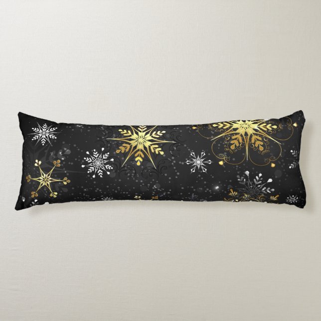 Goldene Schneeflocken auf schwarzem Hintergrund Seitenschläferkissen (Vorderseite)