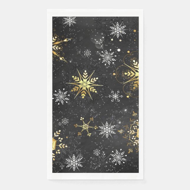 Goldene Schneeflocken auf schwarzem Hintergrund Serviette (Vorderseite)