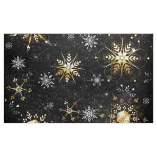 Goldene Schneeflocken auf schwarzem Hintergrund Stoff
