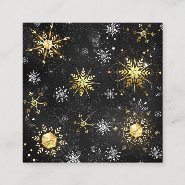 Goldene Schneeflocken auf schwarzem Hintergrund Telefonnummerkarte (Vorderseite)