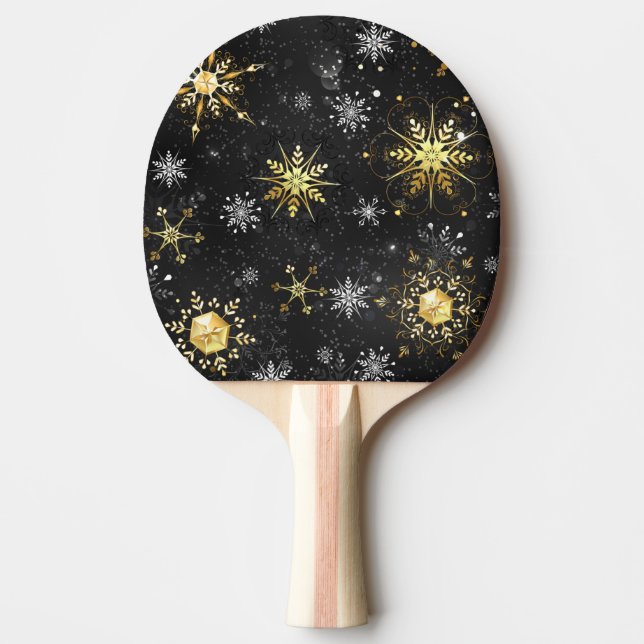 Goldene Schneeflocken auf schwarzem Hintergrund Tischtennis Schläger (Vorderseite)