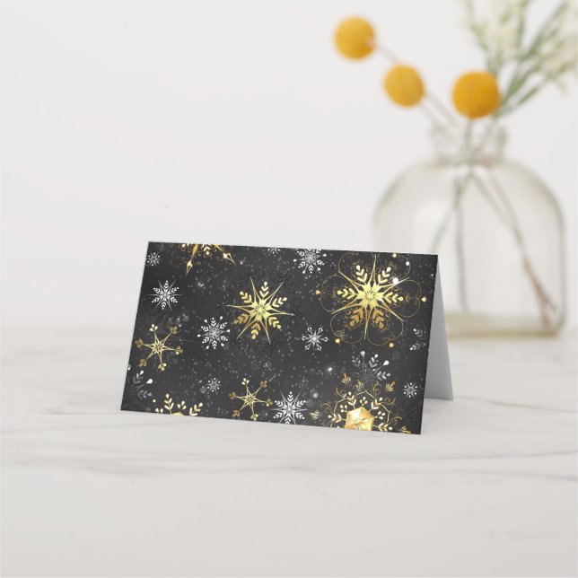 Goldene Schneeflocken auf schwarzem Hintergrund Treuekarte (Vorderseite)