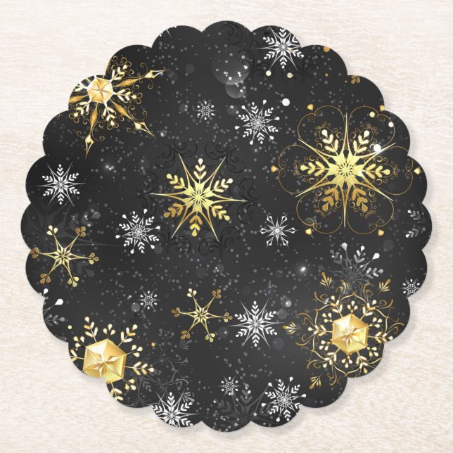 Goldene Schneeflocken auf schwarzem Hintergrund Untersetzer (Vorderseite)