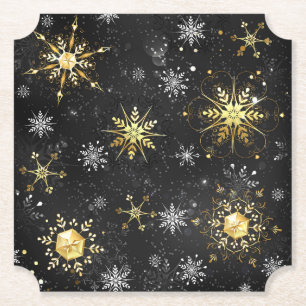 Goldene Schneeflocken auf schwarzem Hintergrund Untersetzer