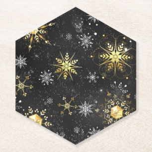 Goldene Schneeflocken auf schwarzem Hintergrund Untersetzer