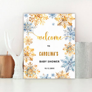 Goldene Schneeflocken Baby Shower Willkommensschil Poster