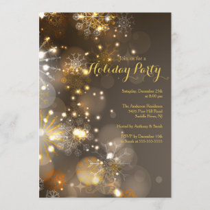 Goldene Schneeflocken & Bokeh Lights - Einladung