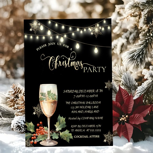 Goldene Schneeflocken,ChampagnE Glass Weihnachts-P Einladung (Von Creator hochgeladen)