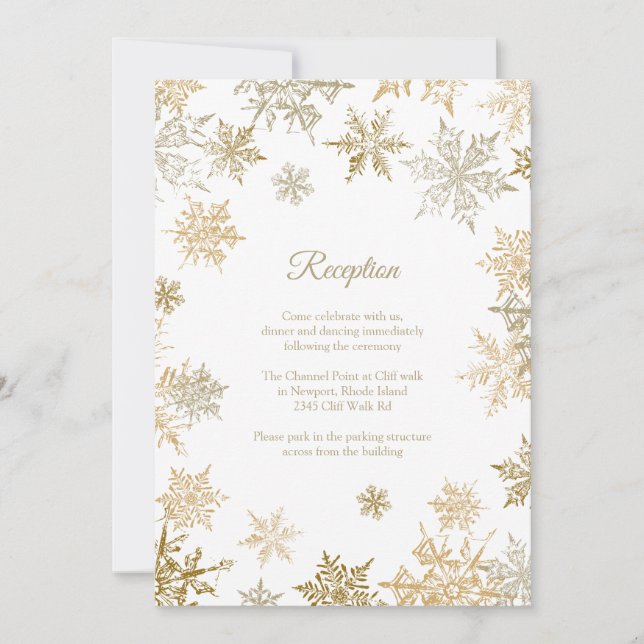 Goldene Schneeflocken Eleganter Winter Hochzeit Em Einladung (Vorderseite)