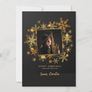 Goldene Schneeflocken Foto Weihnachtskarte Einladung