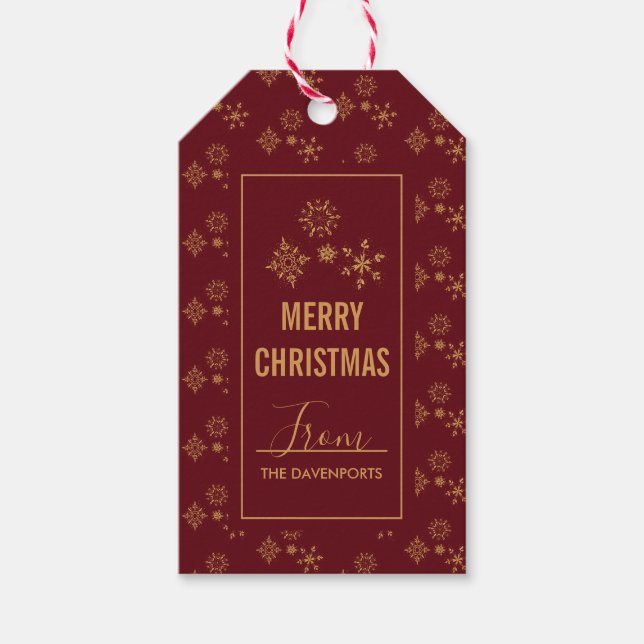 Goldene Schneeflocken Frohe Weihnachten Geschenkanhänger (Vorderseite)