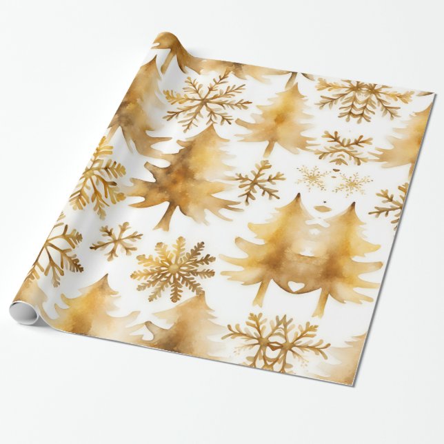 Goldene Schneeflocken Geschenkpapier (Ungerollt)
