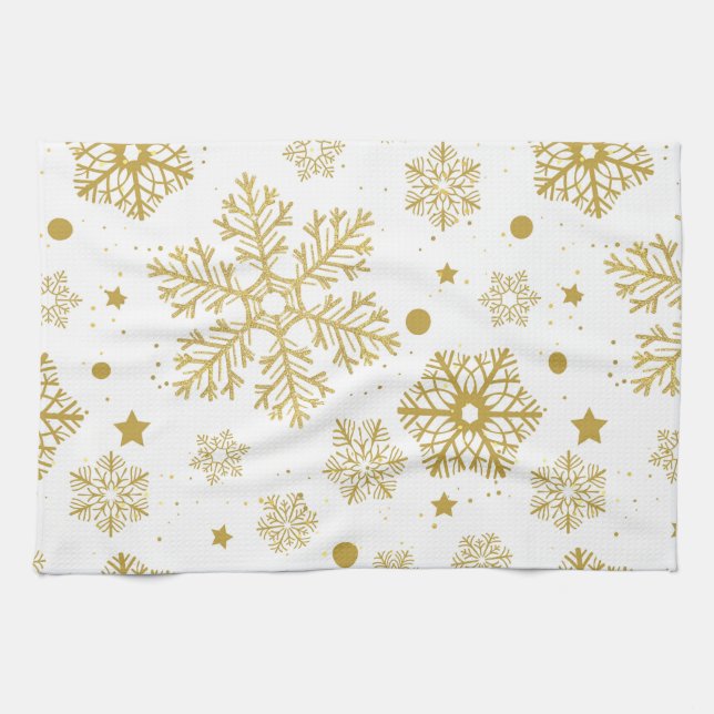 Goldene Schneeflocken Geschirrtuch (Horizontal)