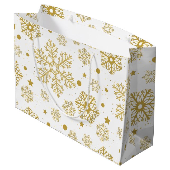 Goldene Schneeflocken Große Geschenktüte (Rückseite Schrägansicht)