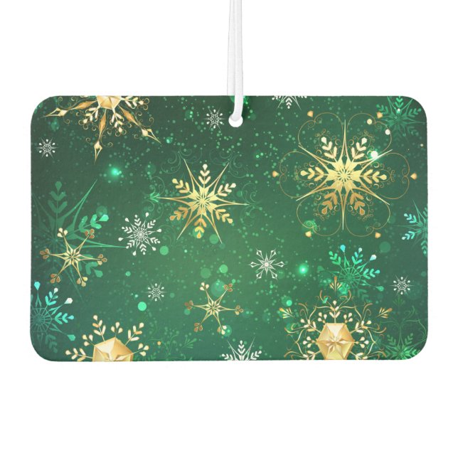 Goldene Schneeflocken im grünen Hintergrund Autolufterfrischer (Vorderseite)