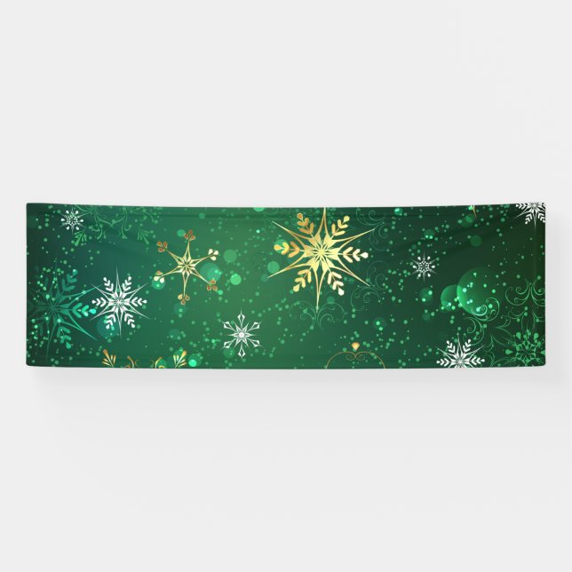 Goldene Schneeflocken im grünen Hintergrund Banner (Horizontal)