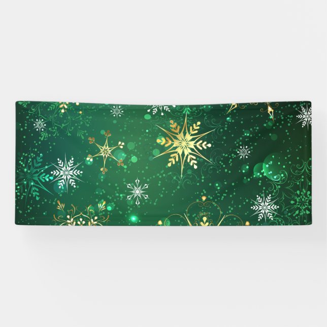 Goldene Schneeflocken im grünen Hintergrund Banner (Horizontal)
