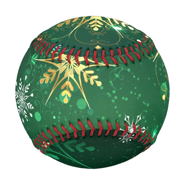Goldene Schneeflocken im grünen Hintergrund Baseball (Vorderseite)