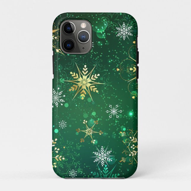 Goldene Schneeflocken im grünen Hintergrund Case-Mate iPhone Hülle (Rückseite)