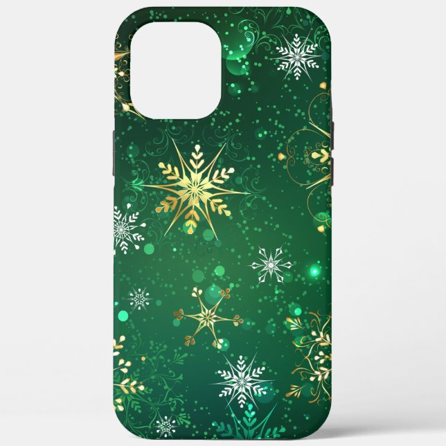 Goldene Schneeflocken im grünen Hintergrund Case-Mate iPhone Hülle (Rückseite)