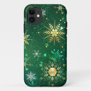Goldene Schneeflocken im grünen Hintergrund Case-Mate iPhone Hülle