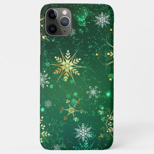 Goldene Schneeflocken im grünen Hintergrund Case-Mate iPhone Hülle