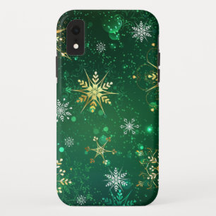 Goldene Schneeflocken im grünen Hintergrund Case-Mate iPhone Hülle