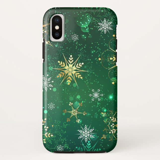 Goldene Schneeflocken im grünen Hintergrund Case-Mate iPhone Hülle (Rückseite)