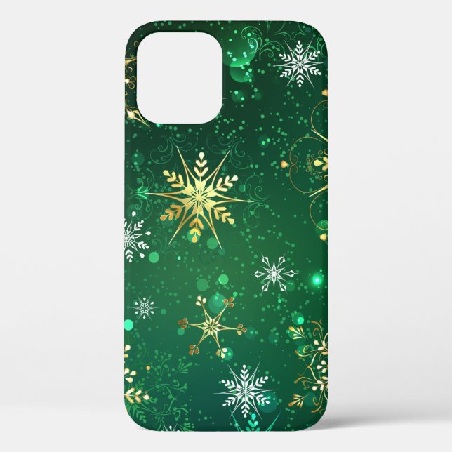 Goldene Schneeflocken im grünen Hintergrund Case-Mate iPhone Hülle (Rückseite)