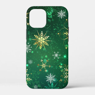Goldene Schneeflocken im grünen Hintergrund Case-Mate iPhone Hülle
