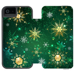 Goldene Schneeflocken im grünen Hintergrund Incipio Watson™ iPhone 5 Geldbörsen Hülle