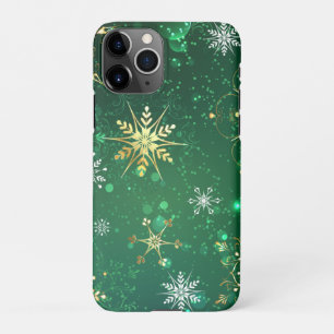 Goldene Schneeflocken im grünen Hintergrund iPhone 11Pro Hülle