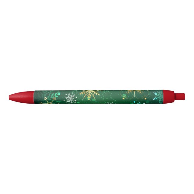 Goldene Schneeflocken im grünen Hintergrund Kugelschreiber (Vorderseite)
